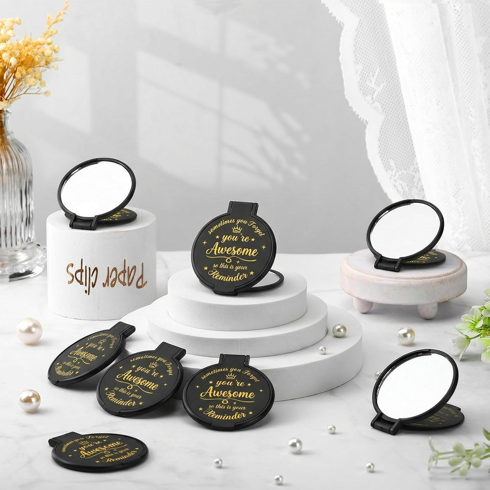 100 Pcs 2.76 Inch Inspirational Pocket Mini Compact Mirror Bulk Portable Fold...