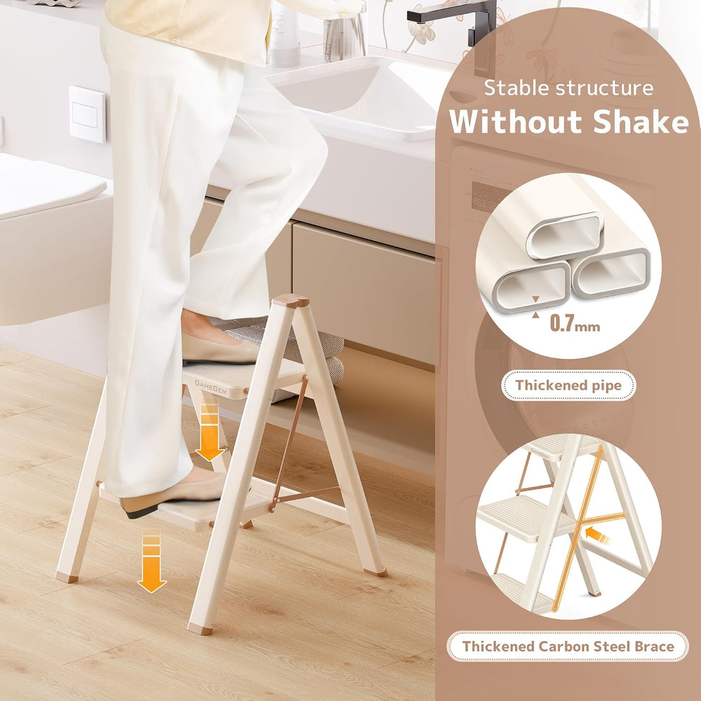 2 Step Ladder, Foldable Step Stool with Wide Anti-Slip Pedal