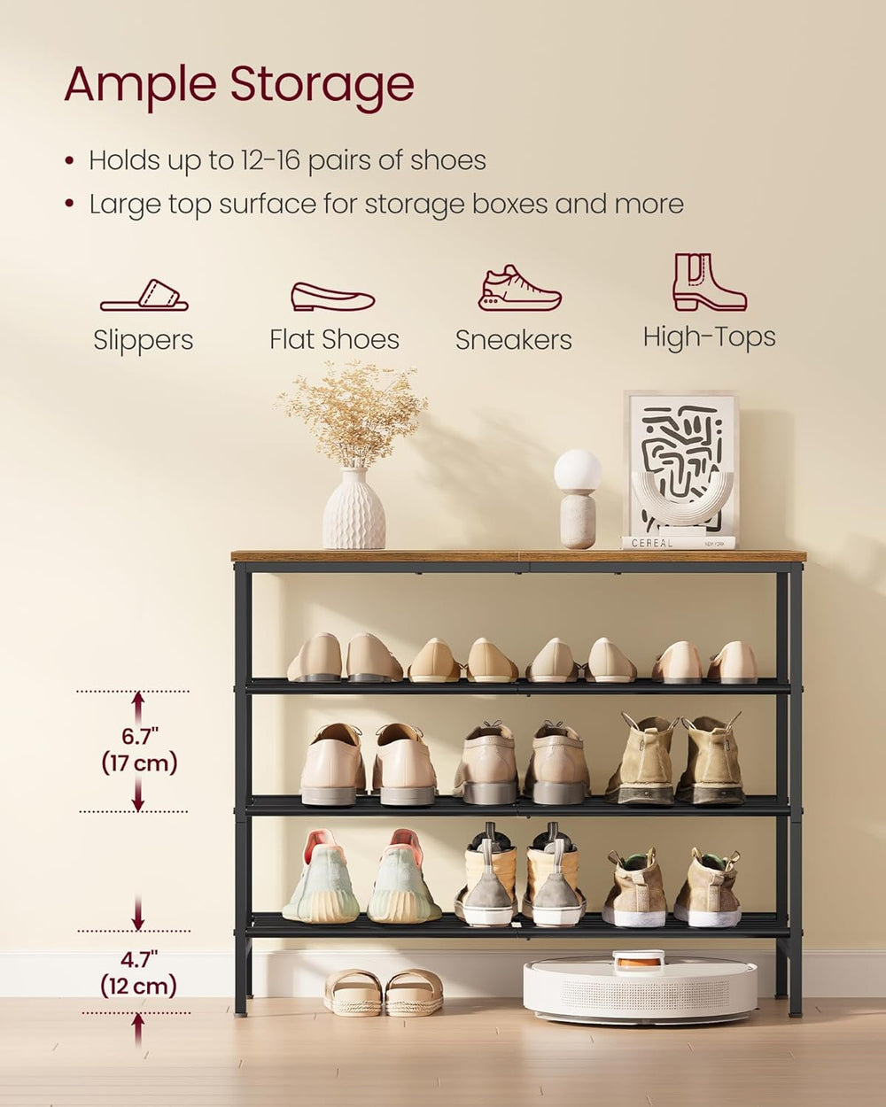 VASAGLE Shoe Rack, Shoe Storage Rack for Closet, Entryway, Living Room, Free ...