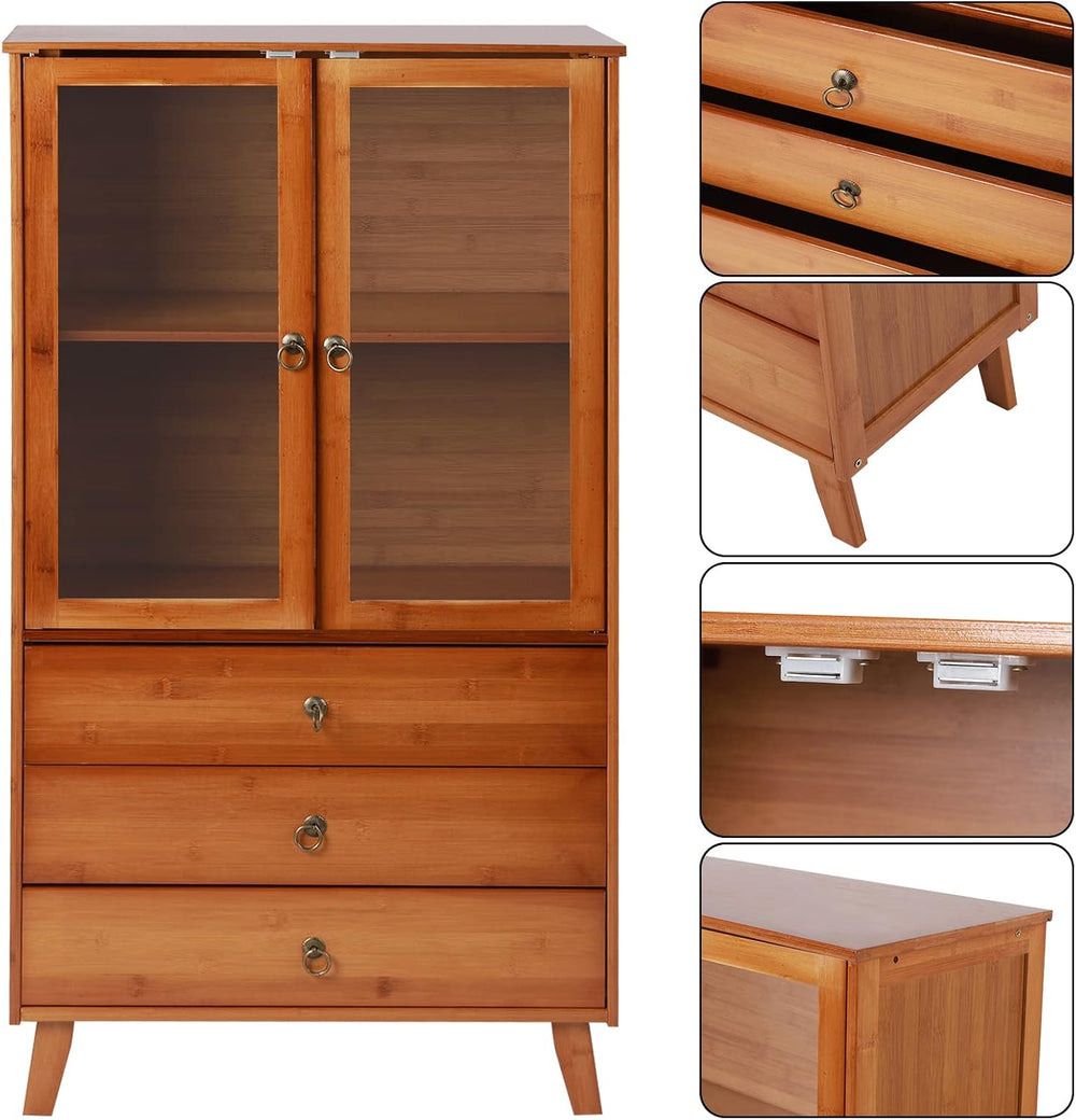 Kitchen Sideboard, Bamboo Pantry Dining Cupboard Buffet Cabinet Storage Cabin...