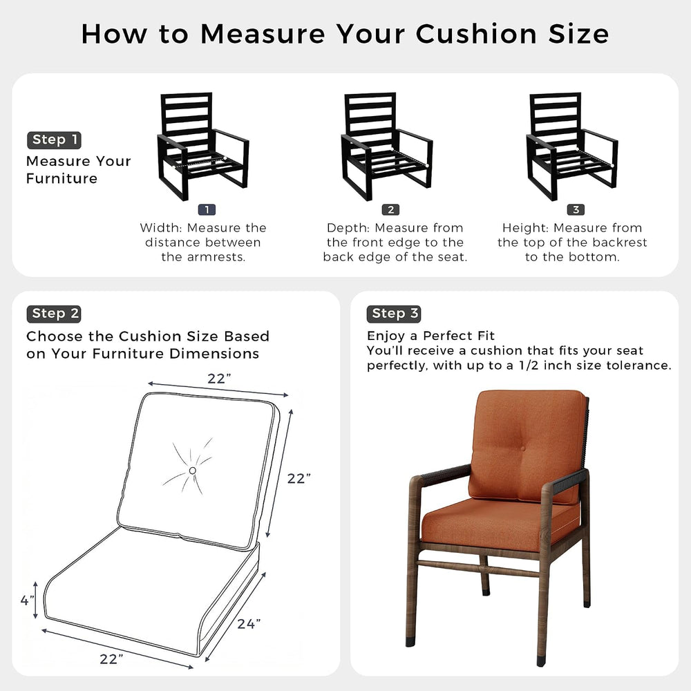 Patio Furniture Cushions Set, 22x25/22x24 Inch Outdoor Deep Seat Chair Cushio...