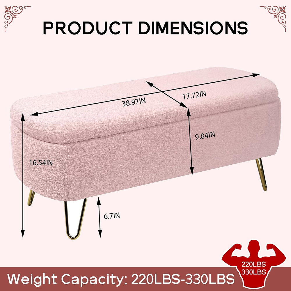 NIOIIKIT Storage Ottoman Bench, Faux Fur Upholstered Entryway Bench, Pink | U...