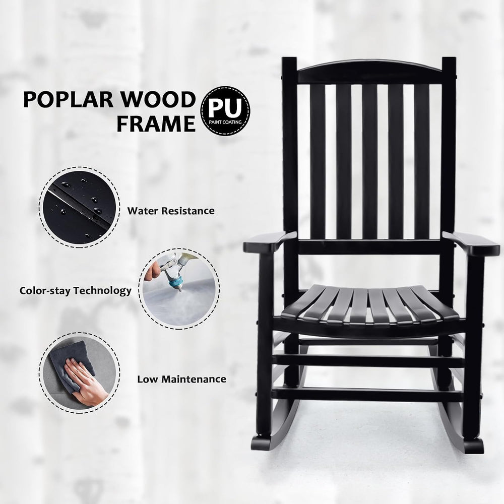 Hupmad Wooden Rocking Chair Outdoor Oversized Porch Rocker Chair,Patio Wooden...