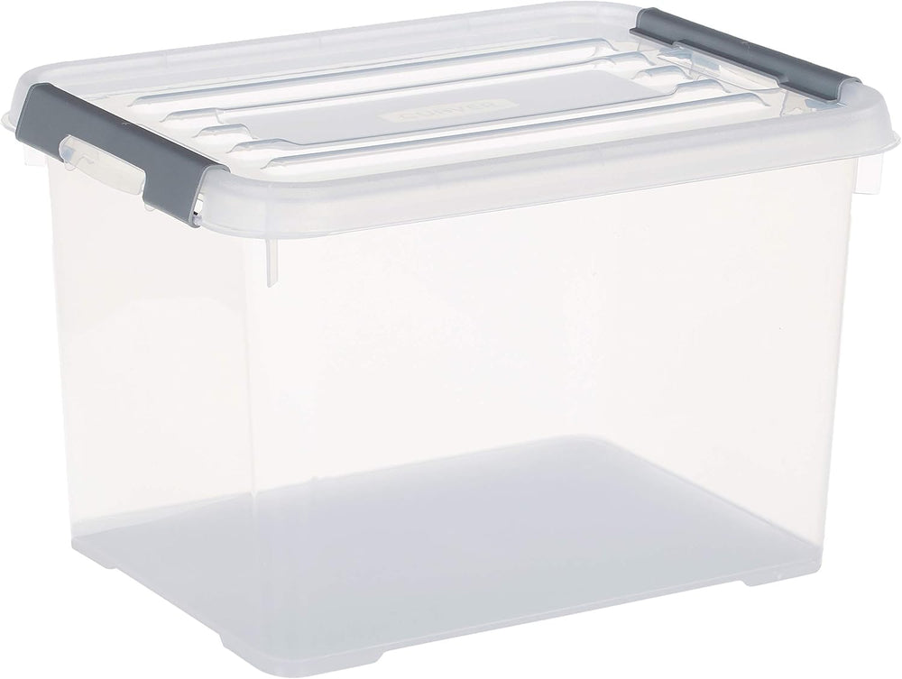 Curver Storage Box Handy Plus with lid 20L in Transparent/Silver, 40 x 29 x 2...