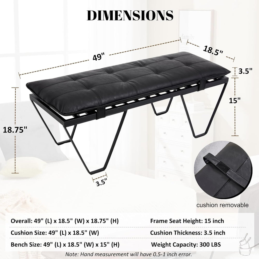 CIMOTA 49" PU Leather Entryway Bench, Upholstered End of Bed Bench, Blac...