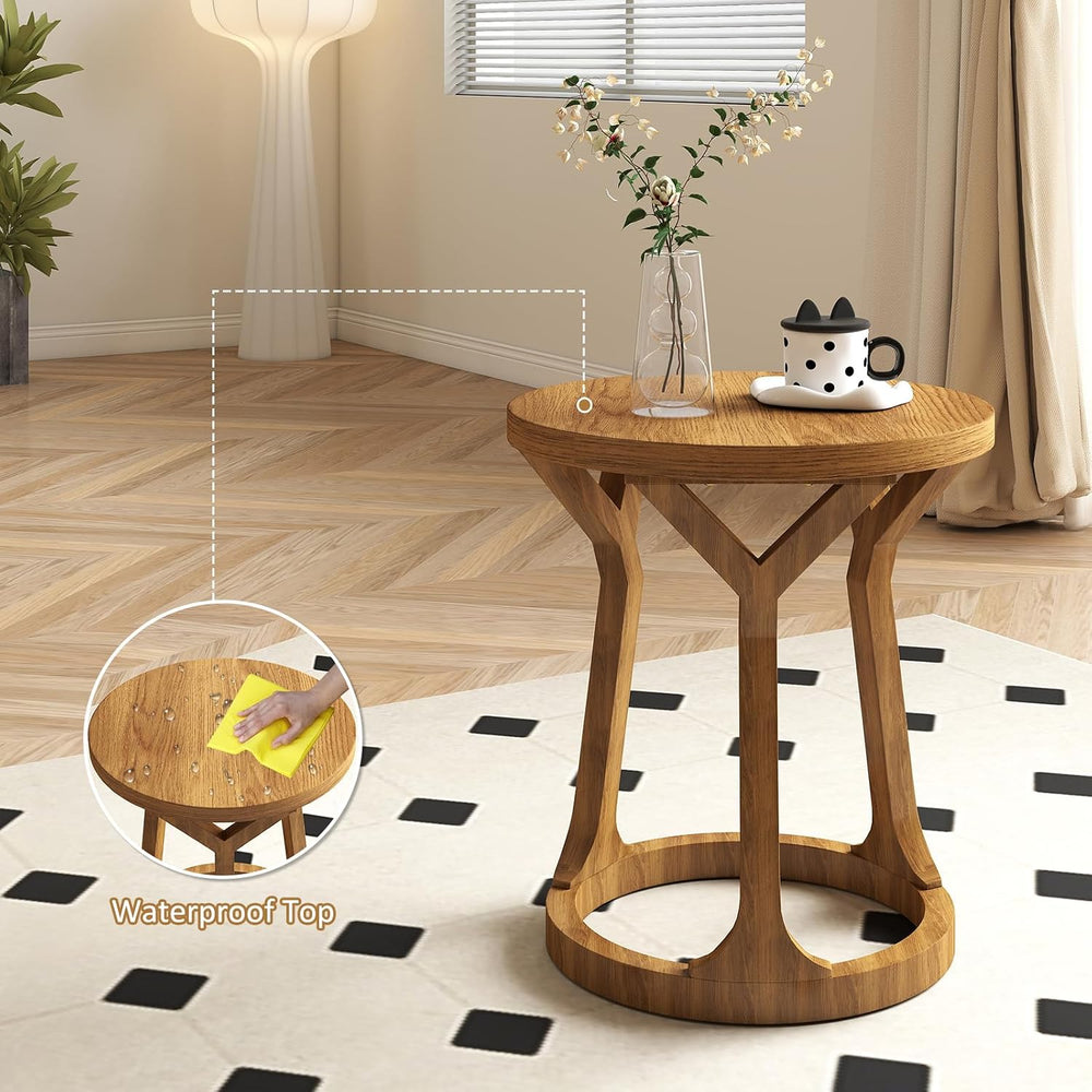 Round Side Table, Farmhouse End Table for Small Spaces, Accent Table for Livi...