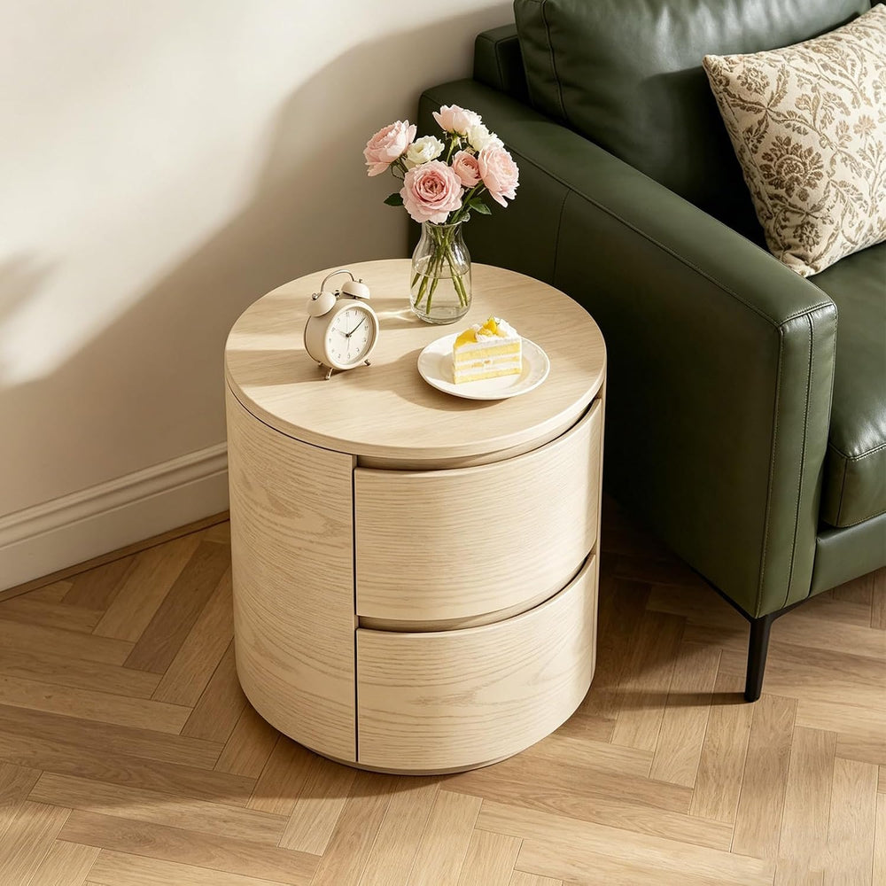 Round End Tables Living Room, End Table with 2 Drawers, Sofa Side Table with ...