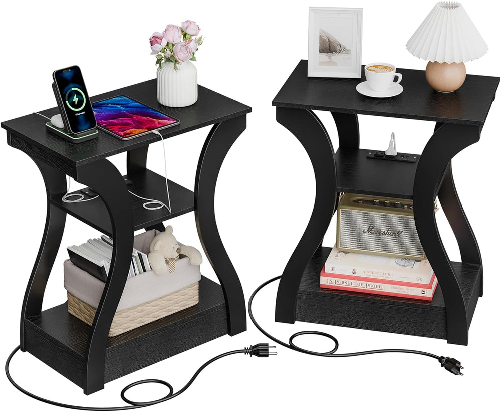 ZENY End Tables Set of 2 with Charging Station, Side Table with USB Ports and...