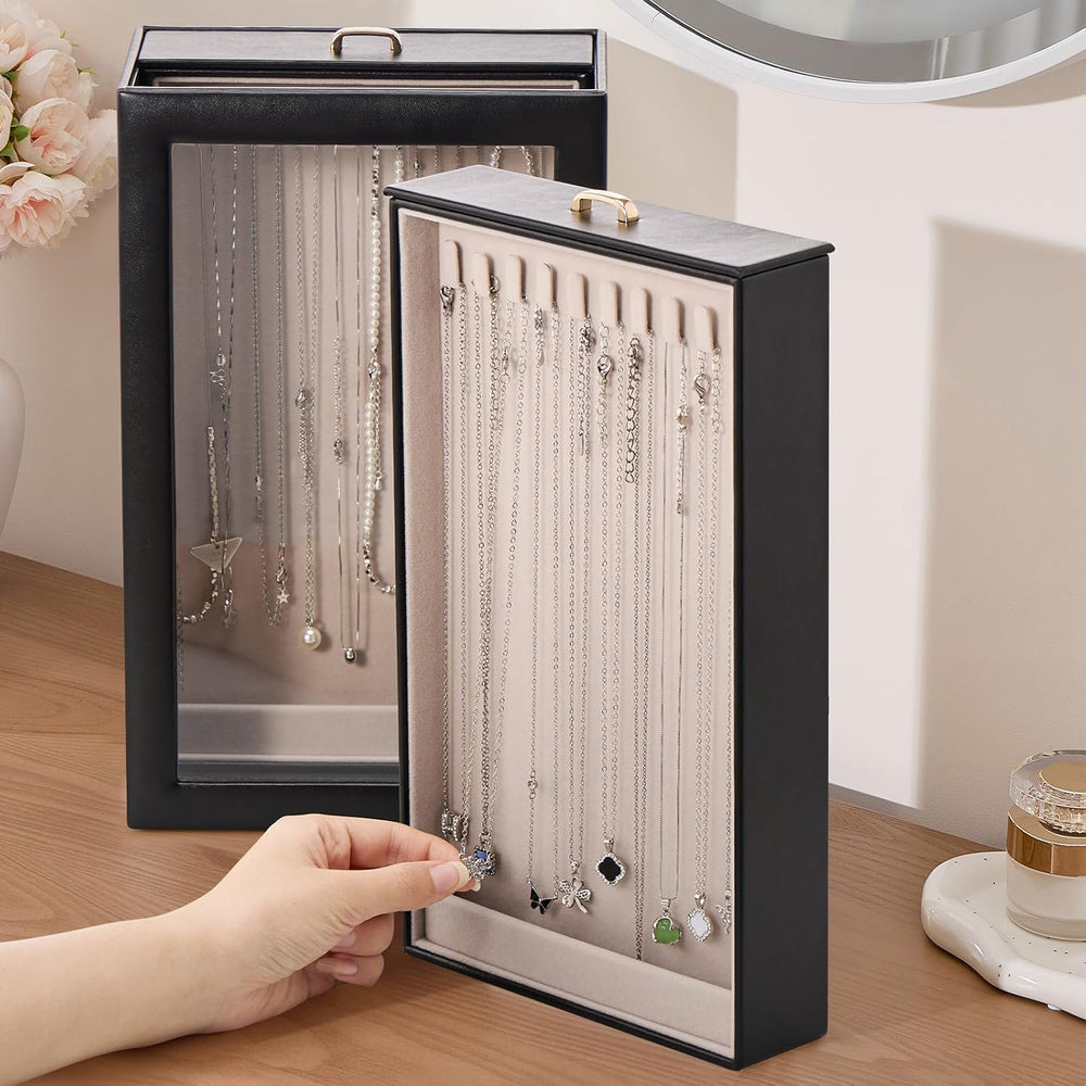 Lolalet Necklace Organizer Box, Jewelry Display Case, Black, 4 Layers | Tangl...