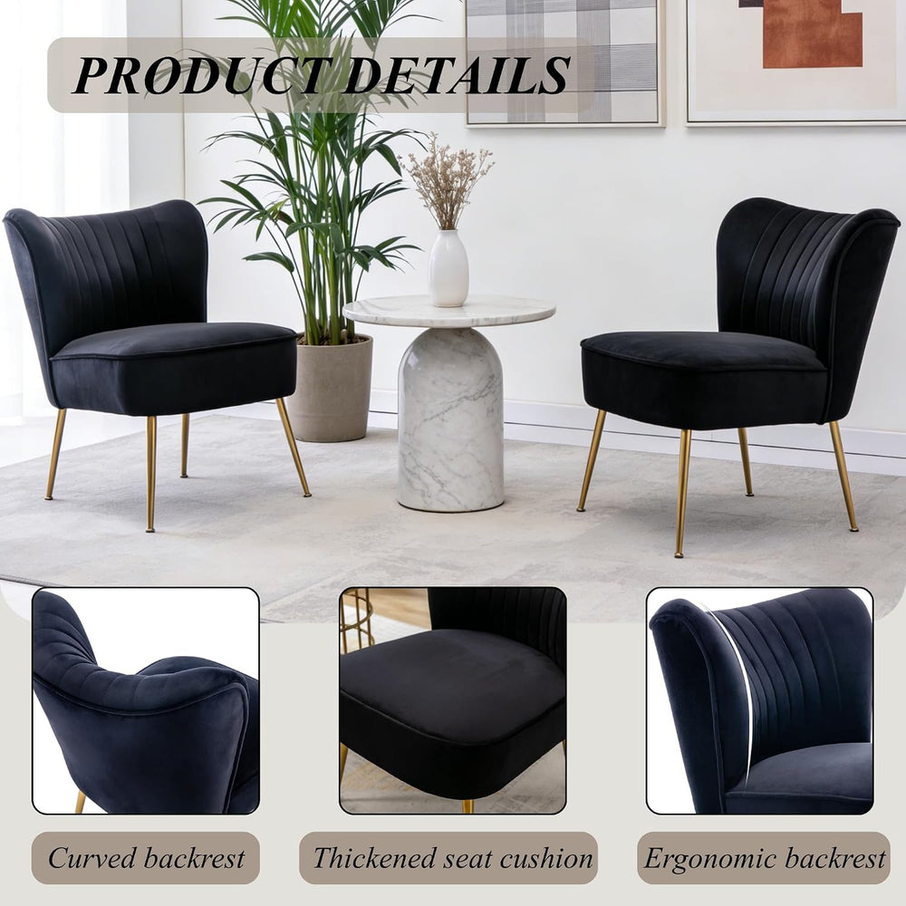 Velvet Accent Chair Set of 2 Comfy Living Room Chair Armless Slipper Chair Mi...