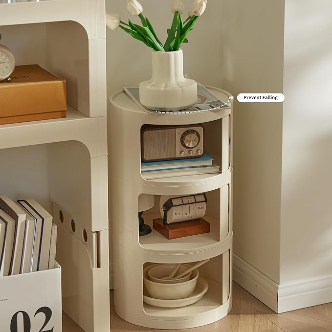 Round Nightstand with 3 Drawers, Modern Style Side Table, Multifunctional End...