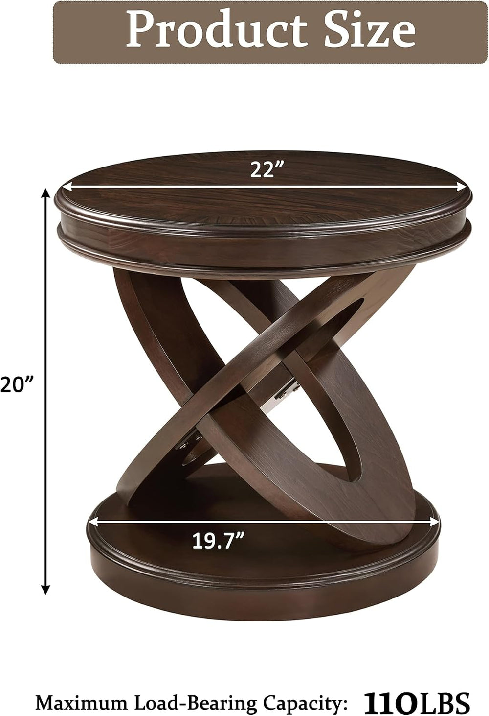 Retro Round Wooden End Table, Sofa Side Table with X-Shape Base for Living Room