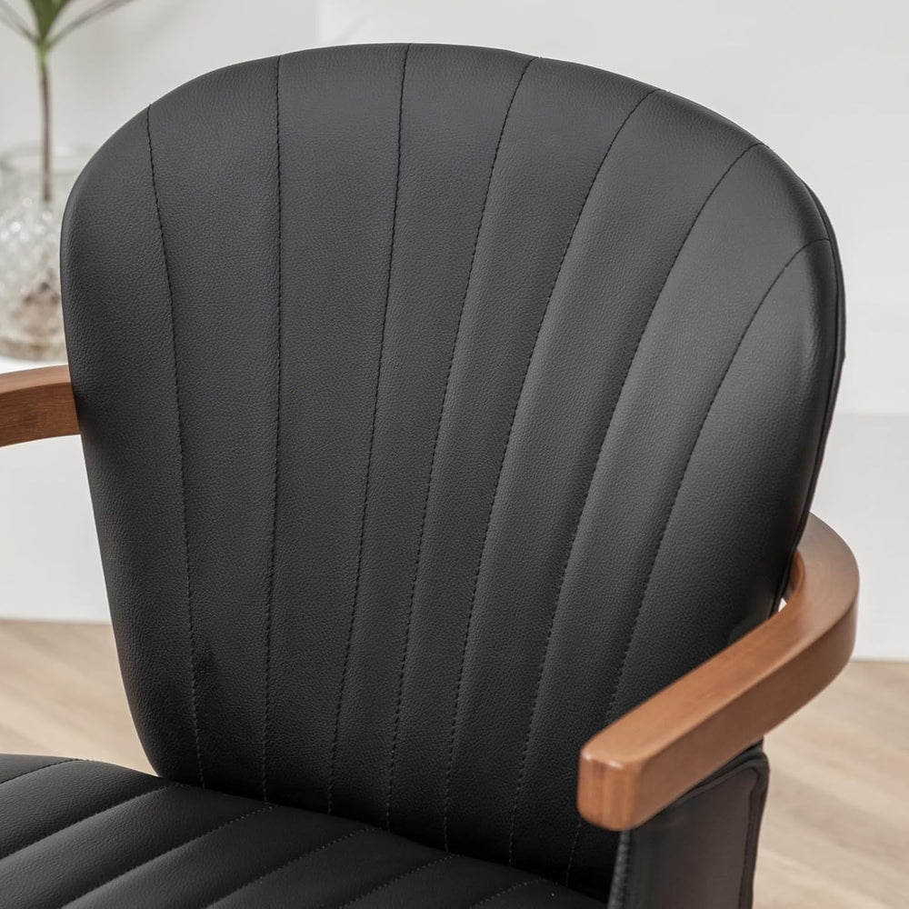 LUNLING Swivel Dining Chairs, Mid Century Modern Black Faux Leather Kitchen C...