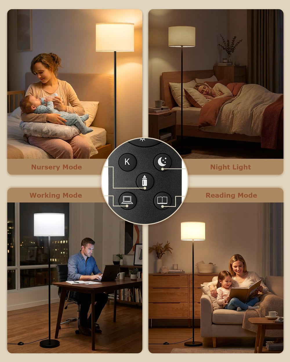 Ambimall Dimmable Floor Lamp with Remote & 9W LED Bulb