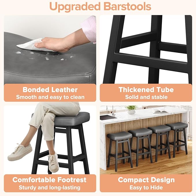 29 Inches Bar Stools Set of 2, Bar Height Barstools for Home Counter, Blackle...
