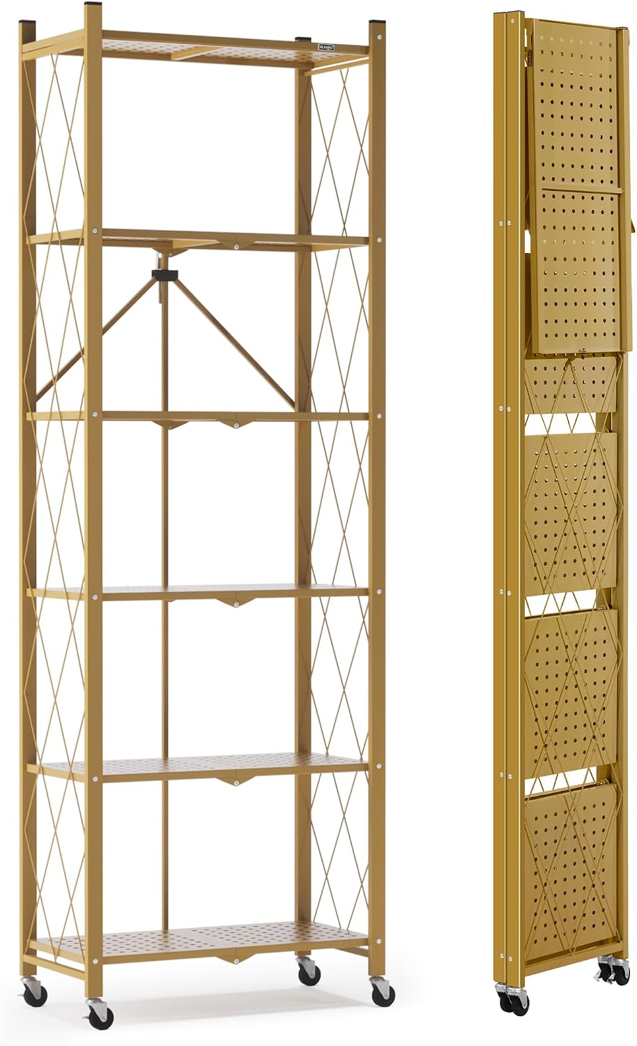 ALANNG 73.6 Inch Folding Bookshelf, 6 Tier Metal Bookcase and Bookshelves