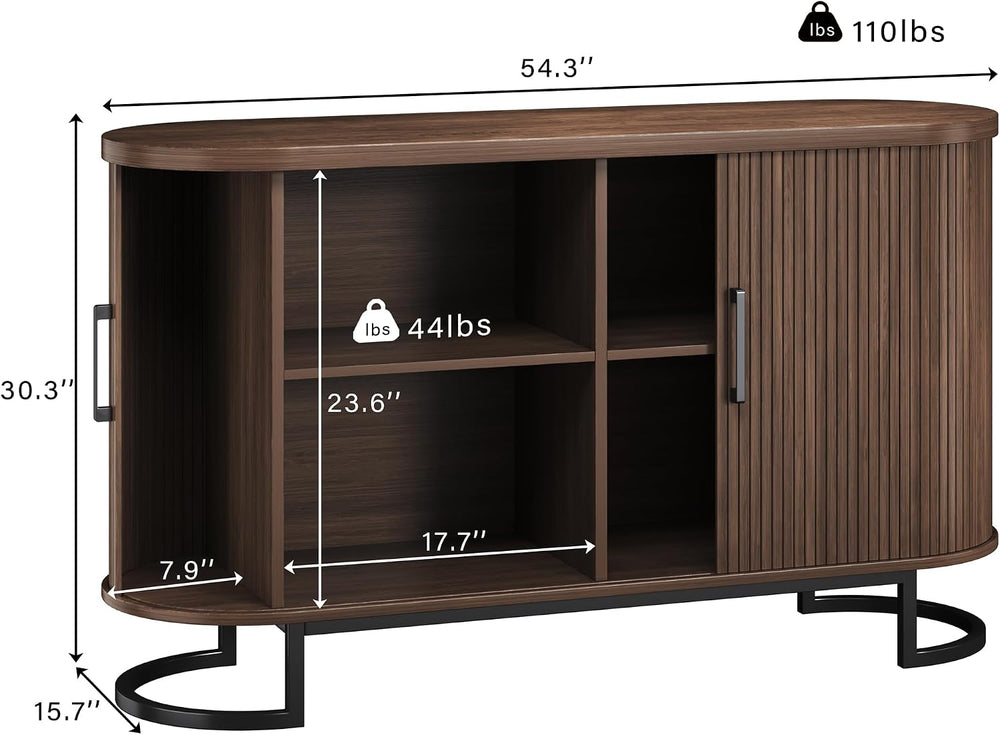 HUAHUU Sideboard Buffet Cabinet with Storage, 54.3" Fluted Tambour, Adju...