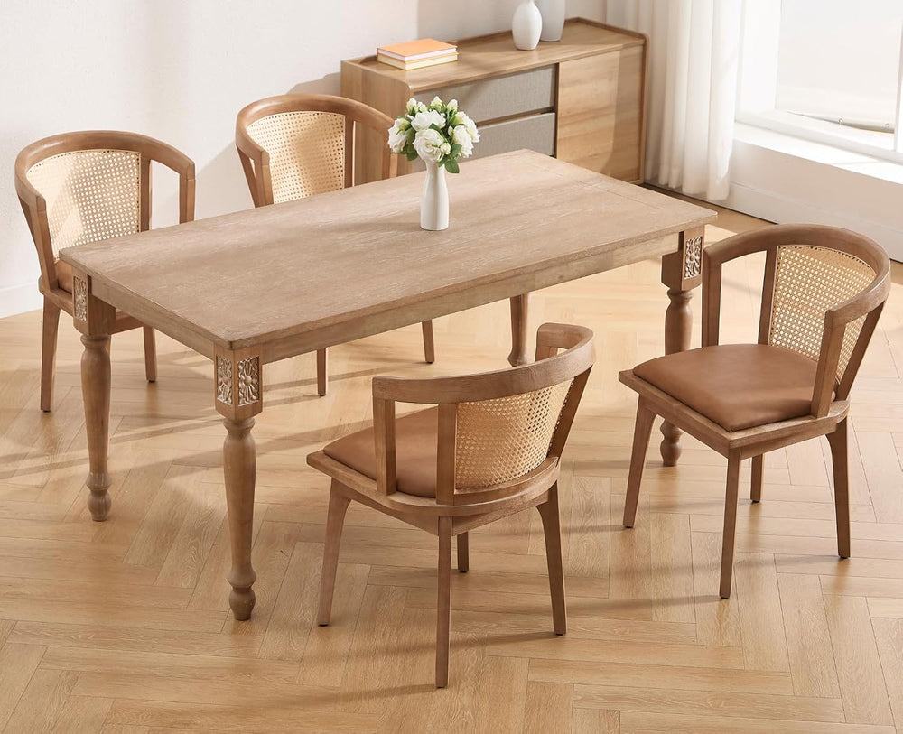 CIMOTA Mid-Century Modern Rattan Wood Dining Chairs Set of 4, Farmhouse Kitch...