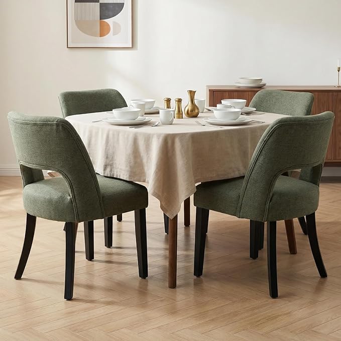 keoni Wooden Dining Chairs Set of 4, Mid Century Modern Upholstered Dining Ro...
