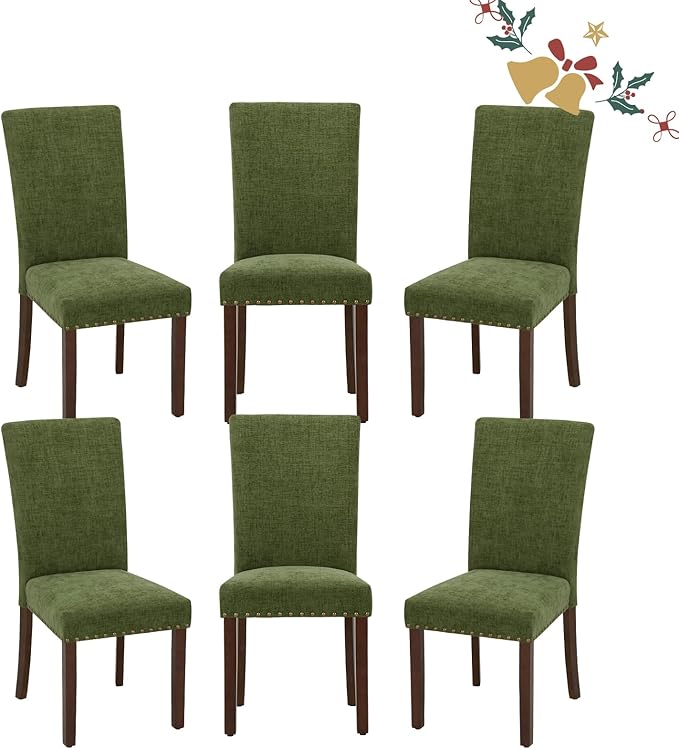 Parsons Dining Chairs Set of 6, Upholstered Nailhead Dining Room Kitchen Side...