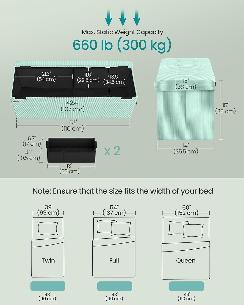 SONGMICS Ottoman Storage Bench, 43 Inch Foldable Foot Rest | Corduroy, for En...