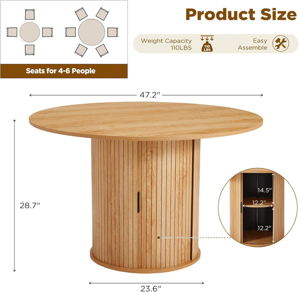 AVAWING 47-inch Round Dining Table for 4-6, Circle Fluted Kitchen Table with ...