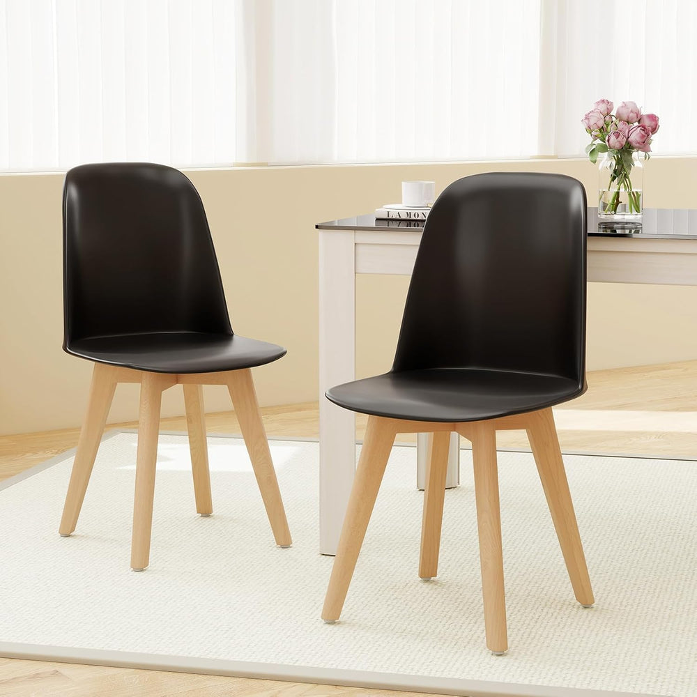 Giantex Modern Dining Chairs Set of 2, Black Armless Kitchen Chair w/Solid Be...
