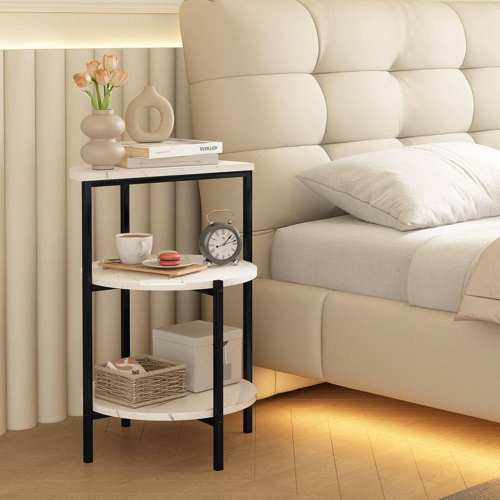 furlinkhm Marble Side End Table Set, 3-Tier Sofa Side Table, Small Round Coff...