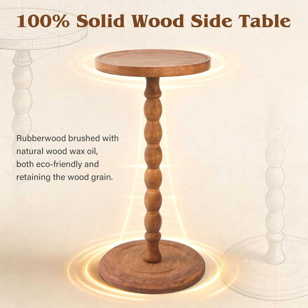 Round Side Table, Rubberwood Small Drink Table, Solid Wood Coffee Table with ...