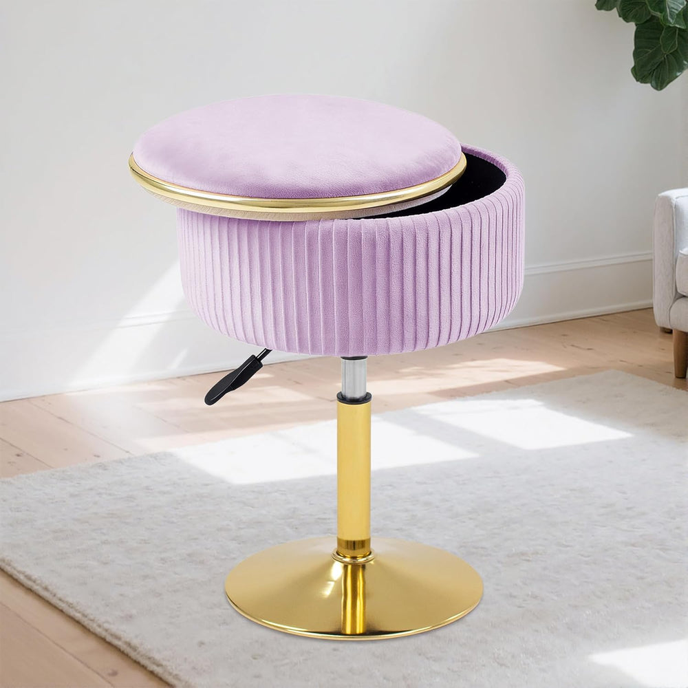 Adjustable Vanity Stool, Velvet Makeup Stool with Storage Purple | Small Vani...