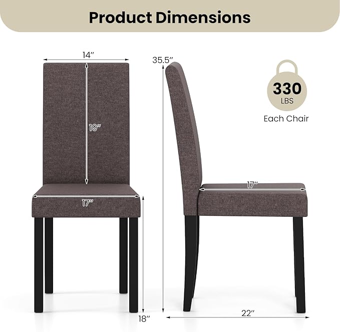 Giantex Upholstered Dining Chair Set of 2, Mid Century Modern Fabric Kitchen ...