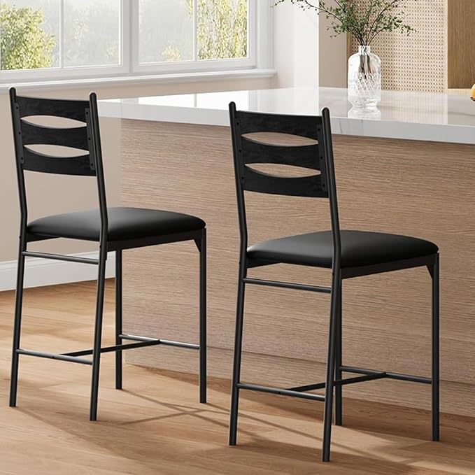 GarveeHome Bar Stools Set of 2, Counter Height Bar Chairs with Back and Thick...