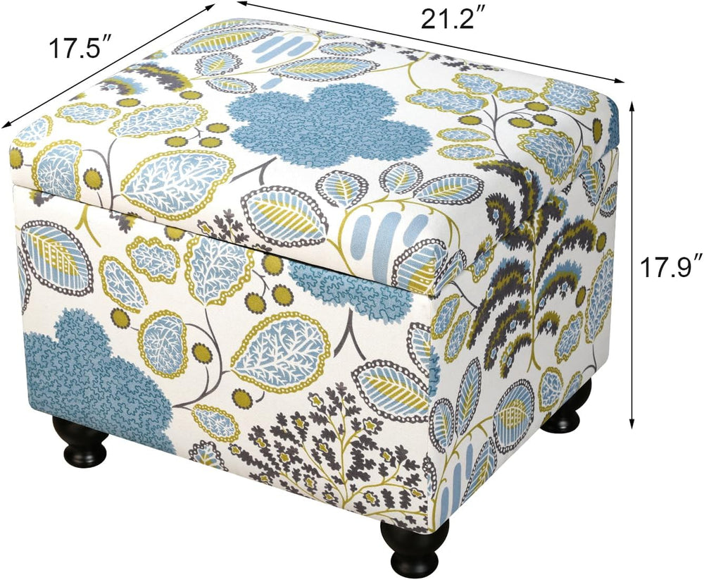 Adeco Colorful Storage Ottoman with Storage, 21" Linen Fabric Ottoman Fo...
