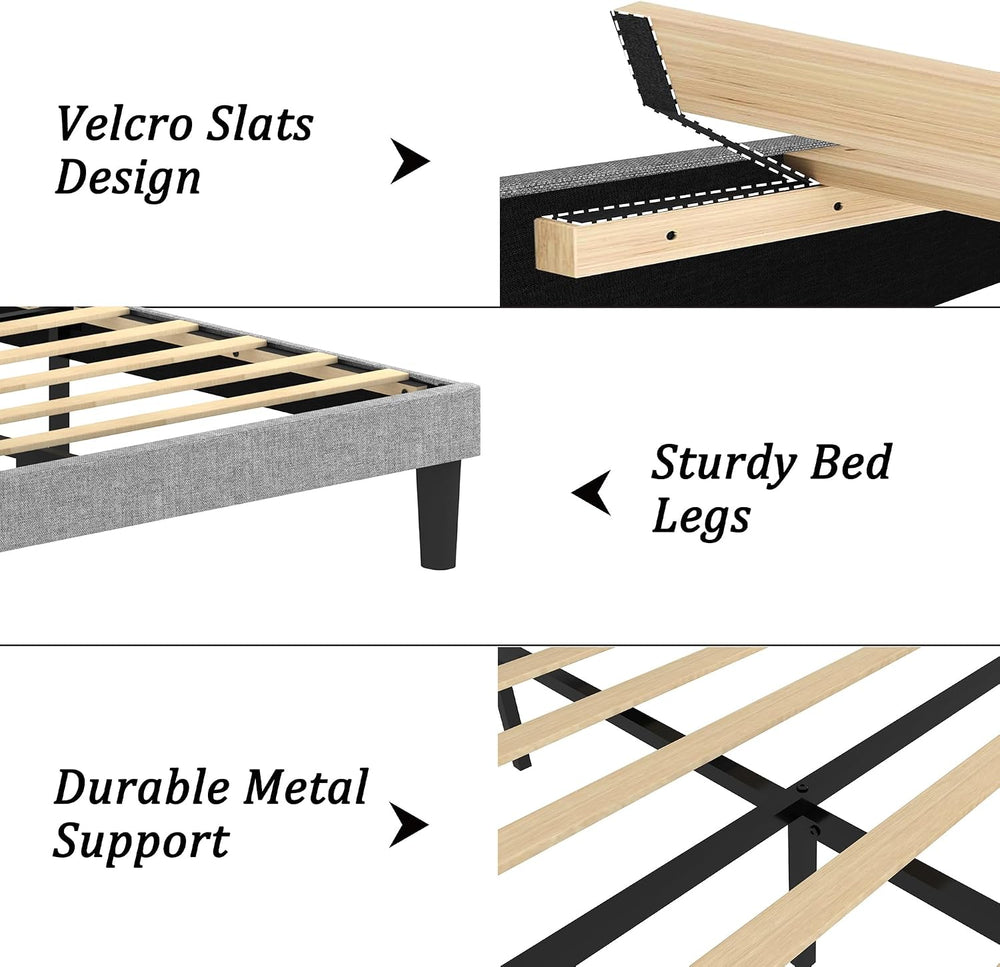 Queen Size Bed Frame with Upholstered Wingback Headboard, Easy Assemnly Platf...