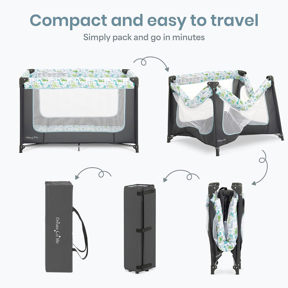 Dream On Me Zodiak Portable Playard, Compact for Travel, Carry Bag, Gray/Green