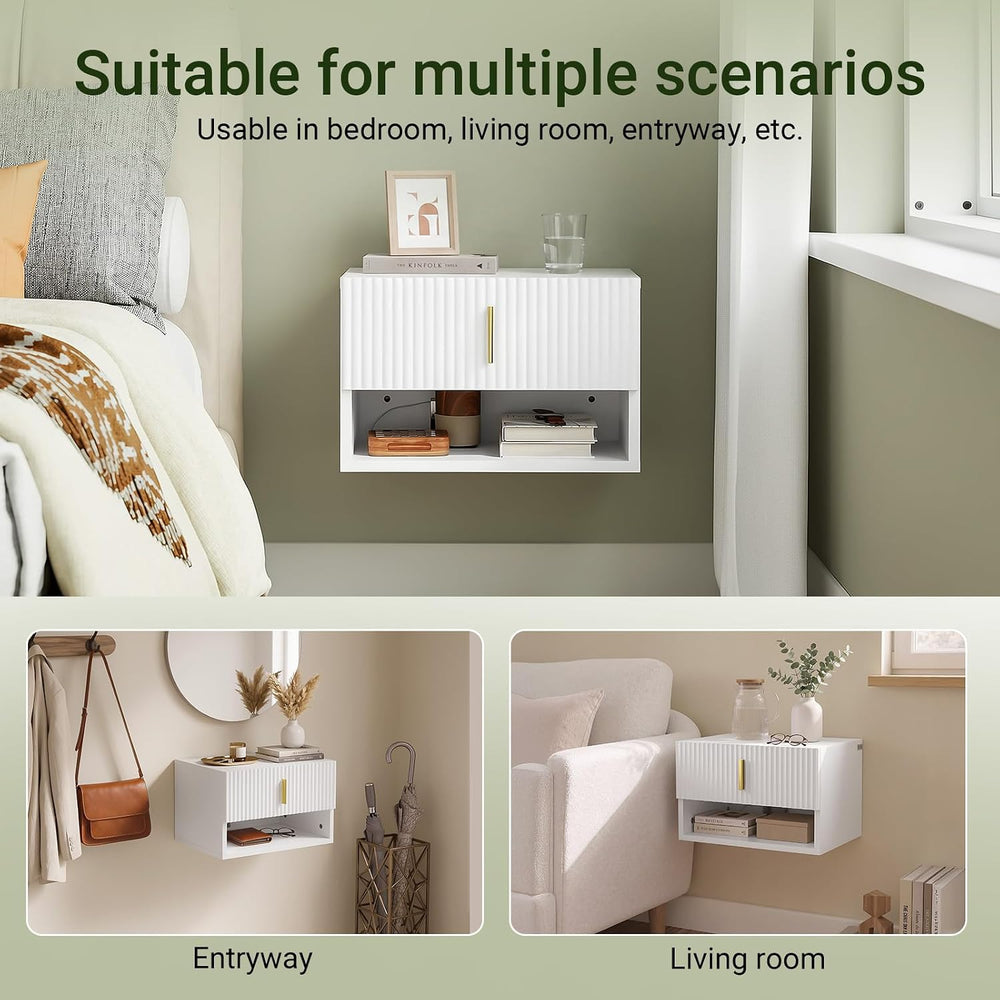 SoBuy Floating Nightstand with LED Sensor Light | Slim Wall Mounted Bedside T...