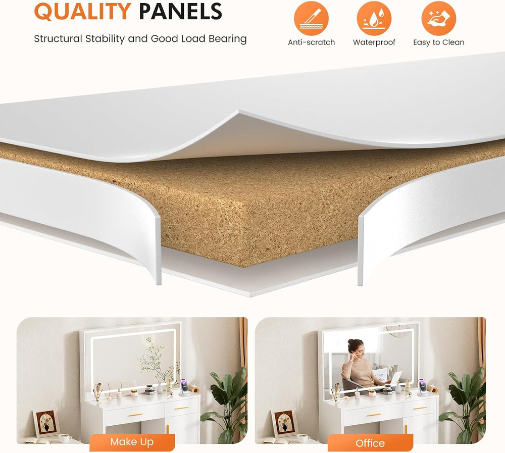 Sweetcrispy Makeup Vanity Desk, LED Mirror, Charging Station | Dressing Table...