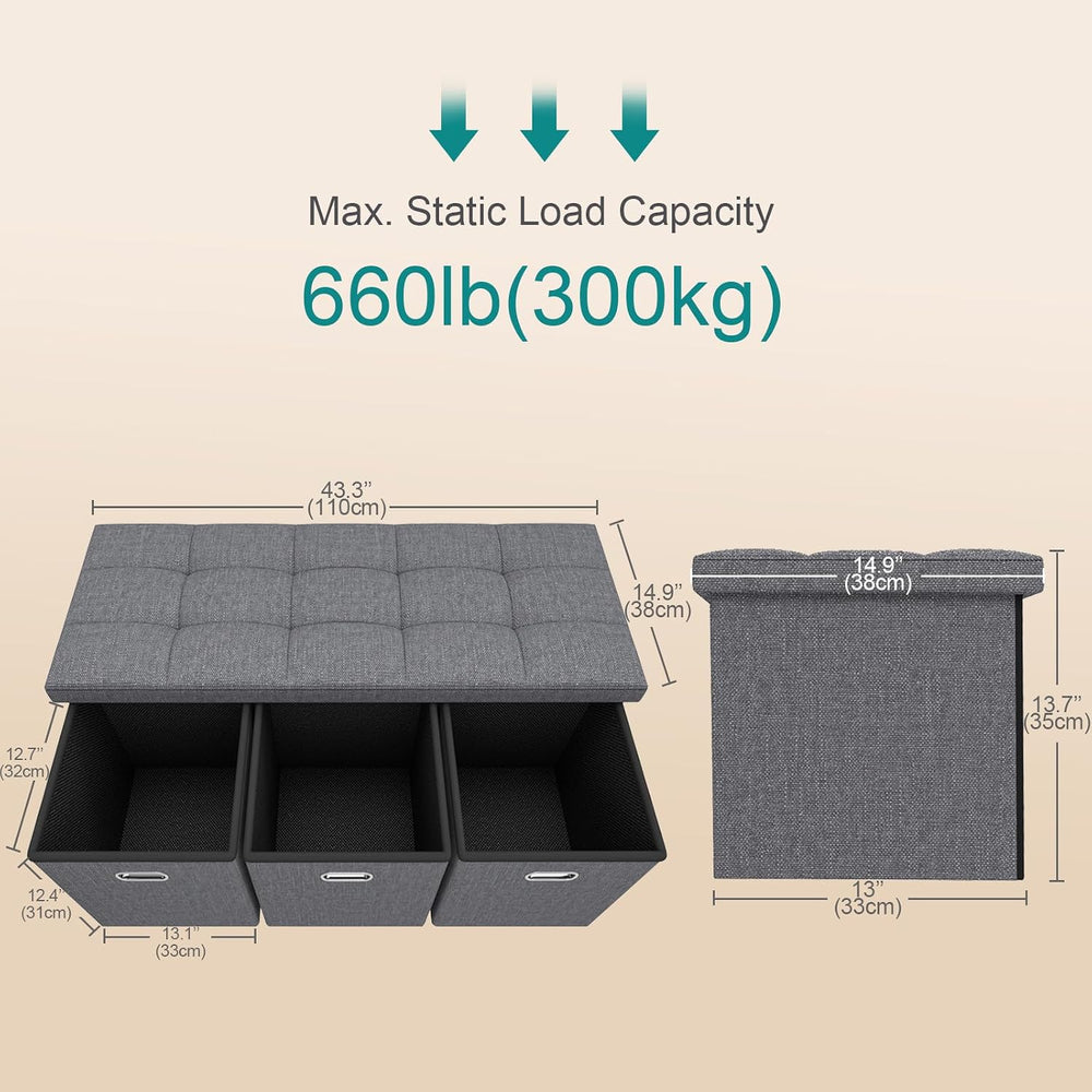 43 Inches Folding Storage Ottoman Bench with Drawers,End of Bed Foot Rest Sto...
