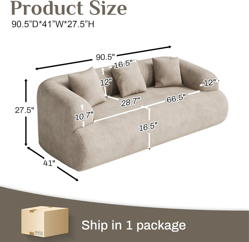 91" Couch,Cloud Couch,Chenille Curved Sofa with 3 Seater and 3 Pillows, ...