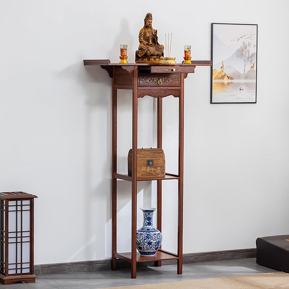 Personal Shrine Altar Table with Storage, Bamboo Meditation Altar Cabniat, Ch...