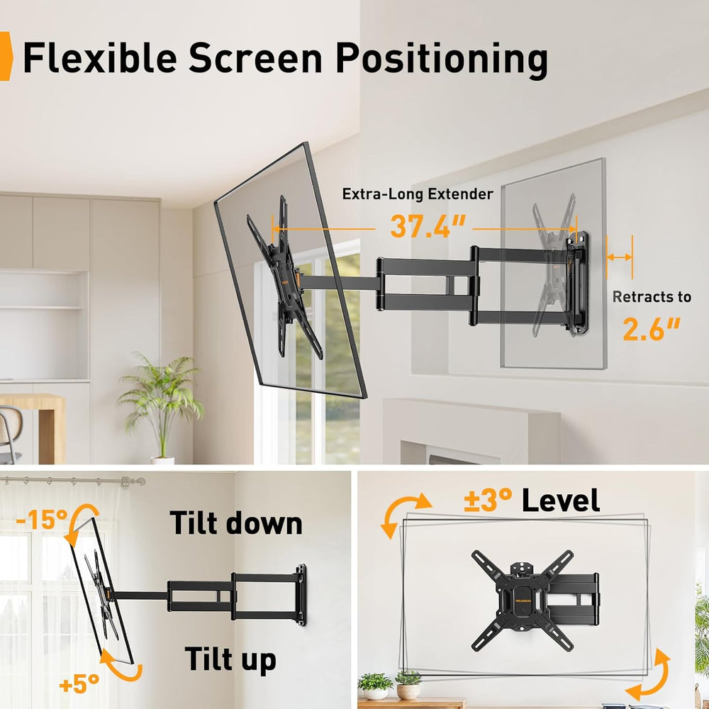 Perlegear Long Arm TV Wall Mount for 32-65″ TVs, 37.4” Long Extension | Max V...