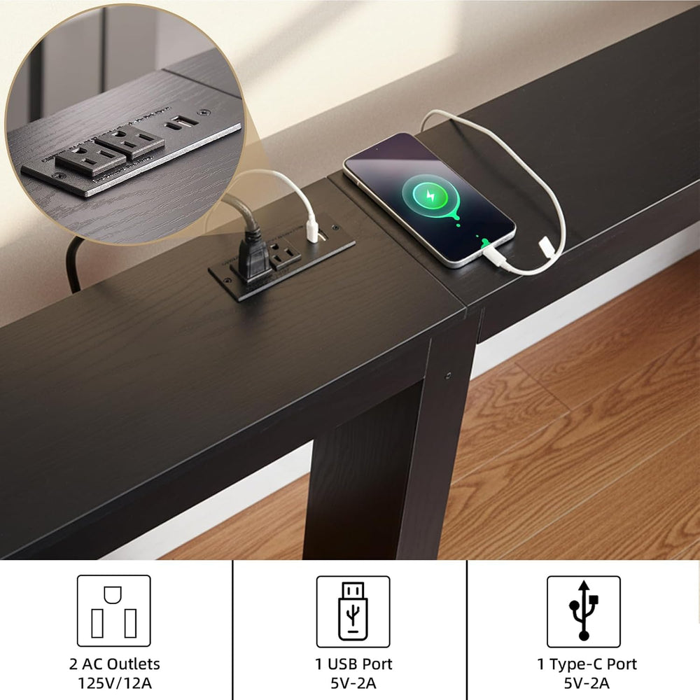 MOHOPE 78.8" Long Console Table with Power Outlets, 7.9" Narrow Sof...