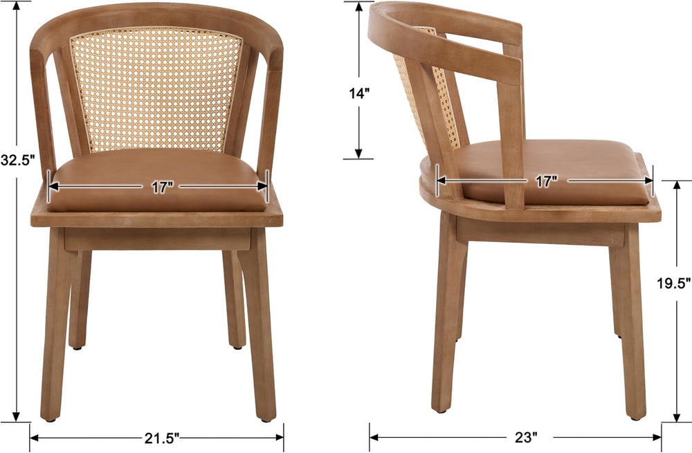 EALSON Rattan Mid Century Dining Chairs Set of 2 Modern Farmhouse Wooden Dini...