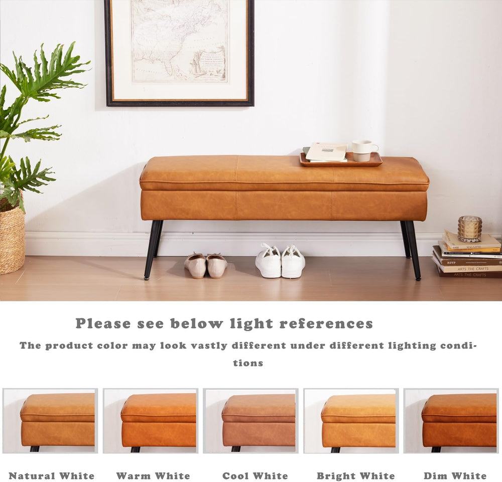 Ottoman with Storage Bench, Upholstered Large Entry Bench Cognac | 43.3"...
