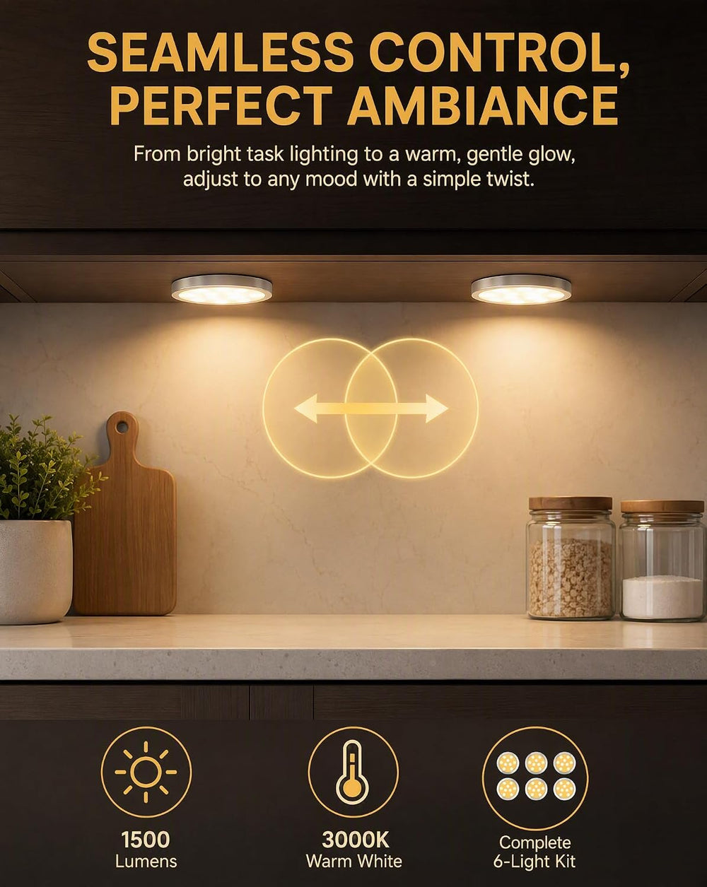 Cefrank Dimmable LED Puck Lights, 6-Pack Under Cabinet Lighting Warm White