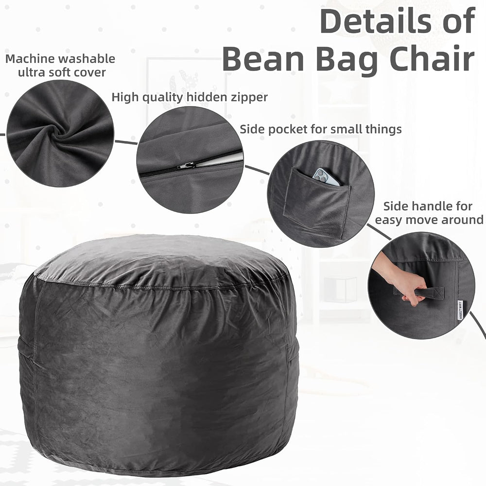 HABUTWAY Bean Bag Chair 3Ft Luxurious Velvet Ultra Soft Fur with High Rebound...