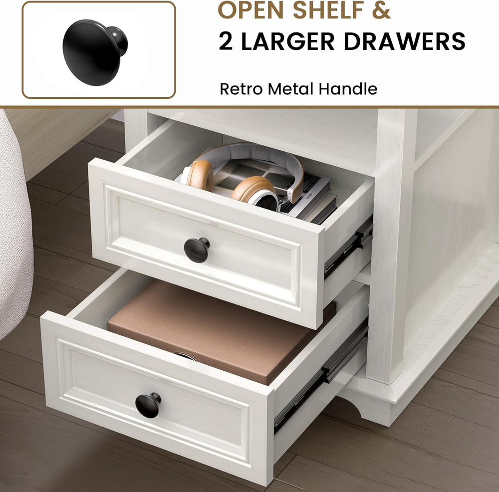 End Table with USB C Charging Station, 18" Wide Side Table with 2 Drawer...
