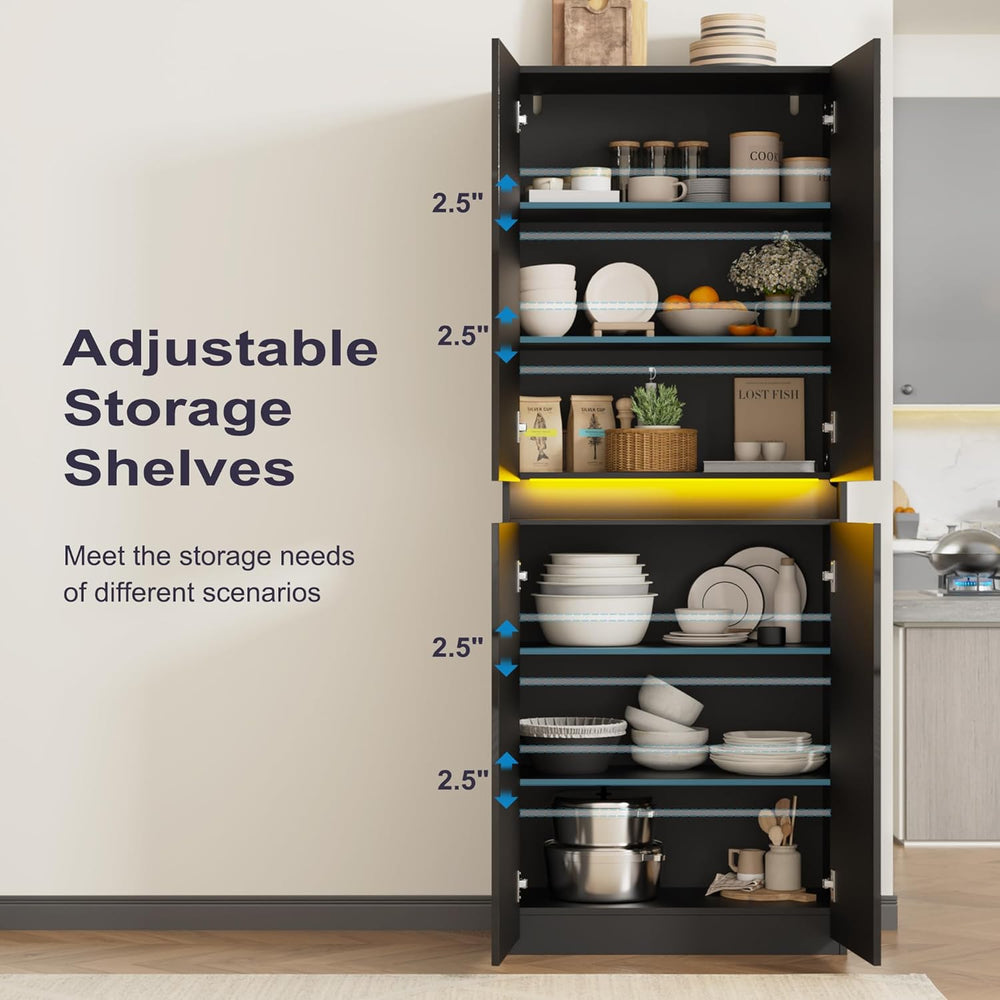 Furnify 71" Tall Pantry Storage Cabinet, Kitchen Pantry with High Gloss ...