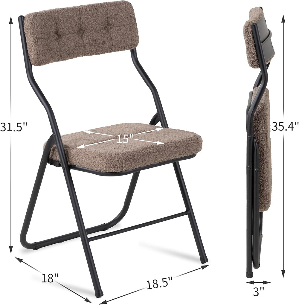 HOMEFUN Padded Folding Chairs, Dining Chair, Teddy Coffee Brown, 4 Pack | Fol...