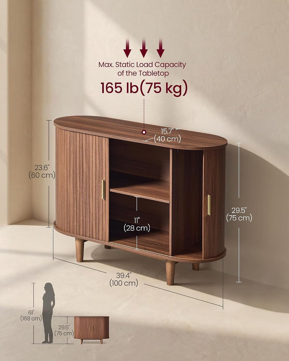 VASAGLE Storage Cabinet, Sideboard with Adjustable Shelves